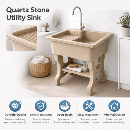 อ่างล้างจานขาตั้ง หินควอตซ์ 1 หลุม 1 ที่พัก DINOSAUR WASHTUB ขนาด 80X60X23ซม. สี SAND_1