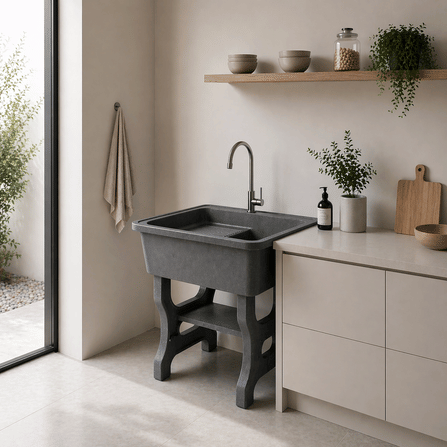 อ่างล้างจานขาตั้ง หินควอตซ์ 1 หลุม 1 ที่พัก DINOSAUR WASHTUB ขนาด 70X57X80ซม. สีดำ_2