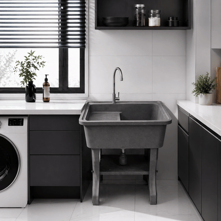 อ่างล้างจานขาตั้ง หินควอตซ์ 1 หลุม 1 ที่พัก DINOSAUR WASHTUB ขนาด 70X57X80ซม. สีดำ_3