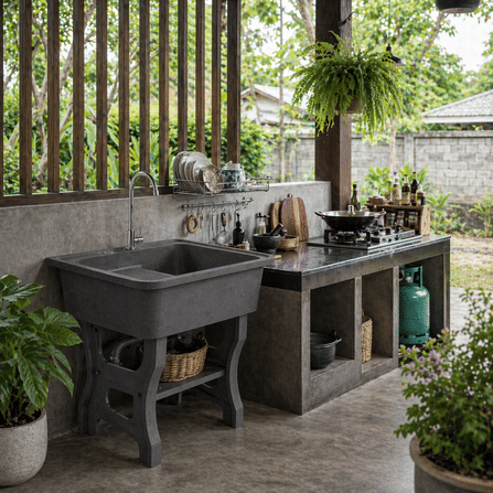 อ่างล้างจานขาตั้ง หินควอตซ์ 1 หลุม 1 ที่พัก DINOSAUR WASHTUB ขนาด 70X57X80ซม. สีดำ_4