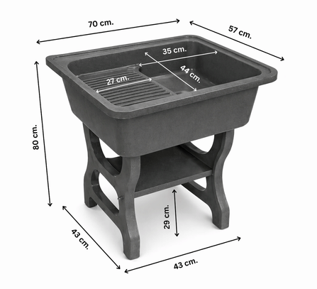 อ่างล้างจานขาตั้ง หินควอตซ์ 1 หลุม 1 ที่พัก DINOSAUR WASHTUB ขนาด 70X57X80ซม. สีดำ_5