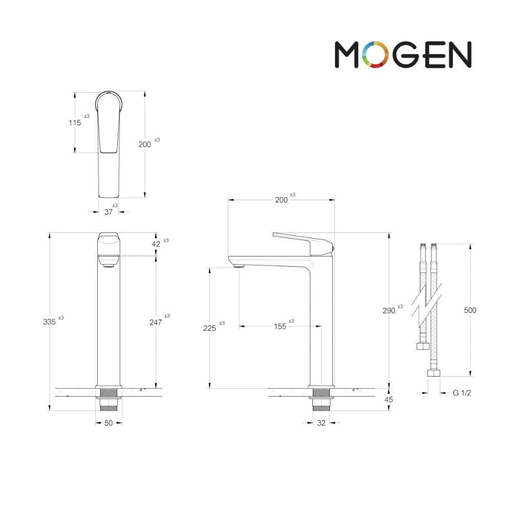 ก๊อกผสมอ่างล้างหน้า ทรงสูง​ MOGEN FCA70M#BL​ สีดำ_1