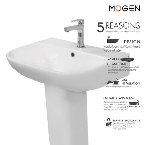 อ่างล้างหน้าแขวนผนัง พร้อมขาตั้งยาว MOGEN รุ่น MA566 สีขาว_2