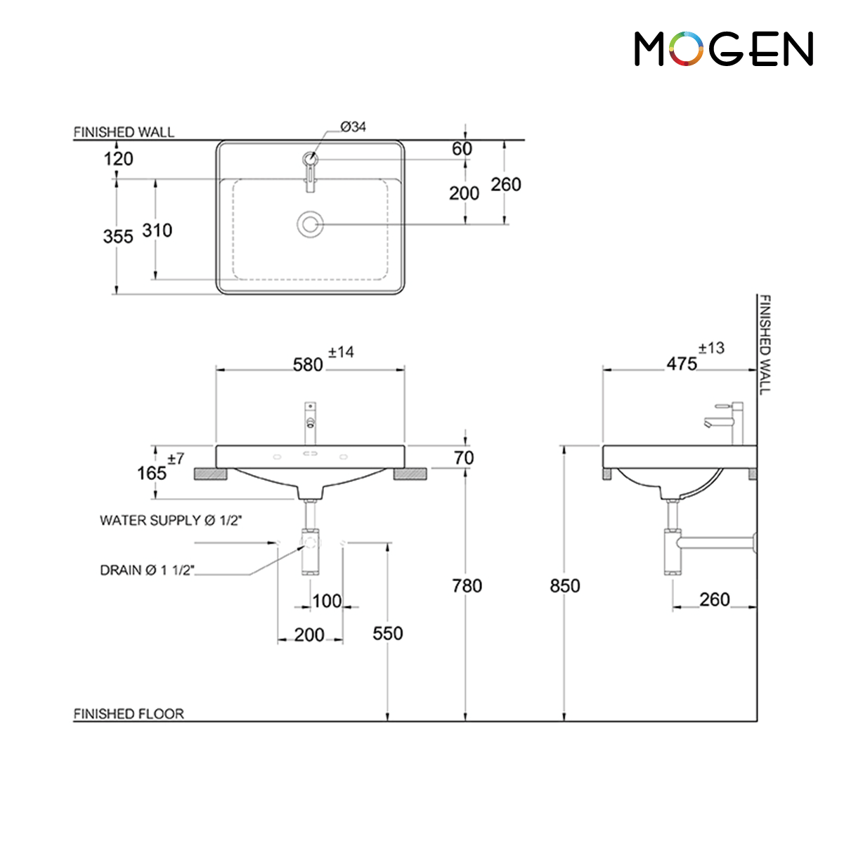 อ่างล้างหน้า ชนิดวางบนเคาน์เตอร์ MOGEN MA433  สีขาว_5