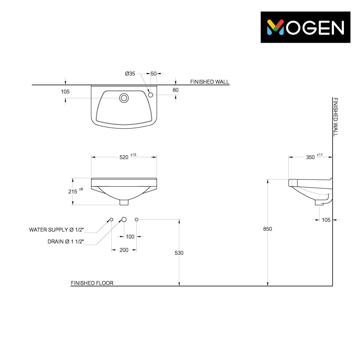 อ่างล้างหน้าแขวนผนัง MOGEN รุ่น MA302 (B) สีขาว_4