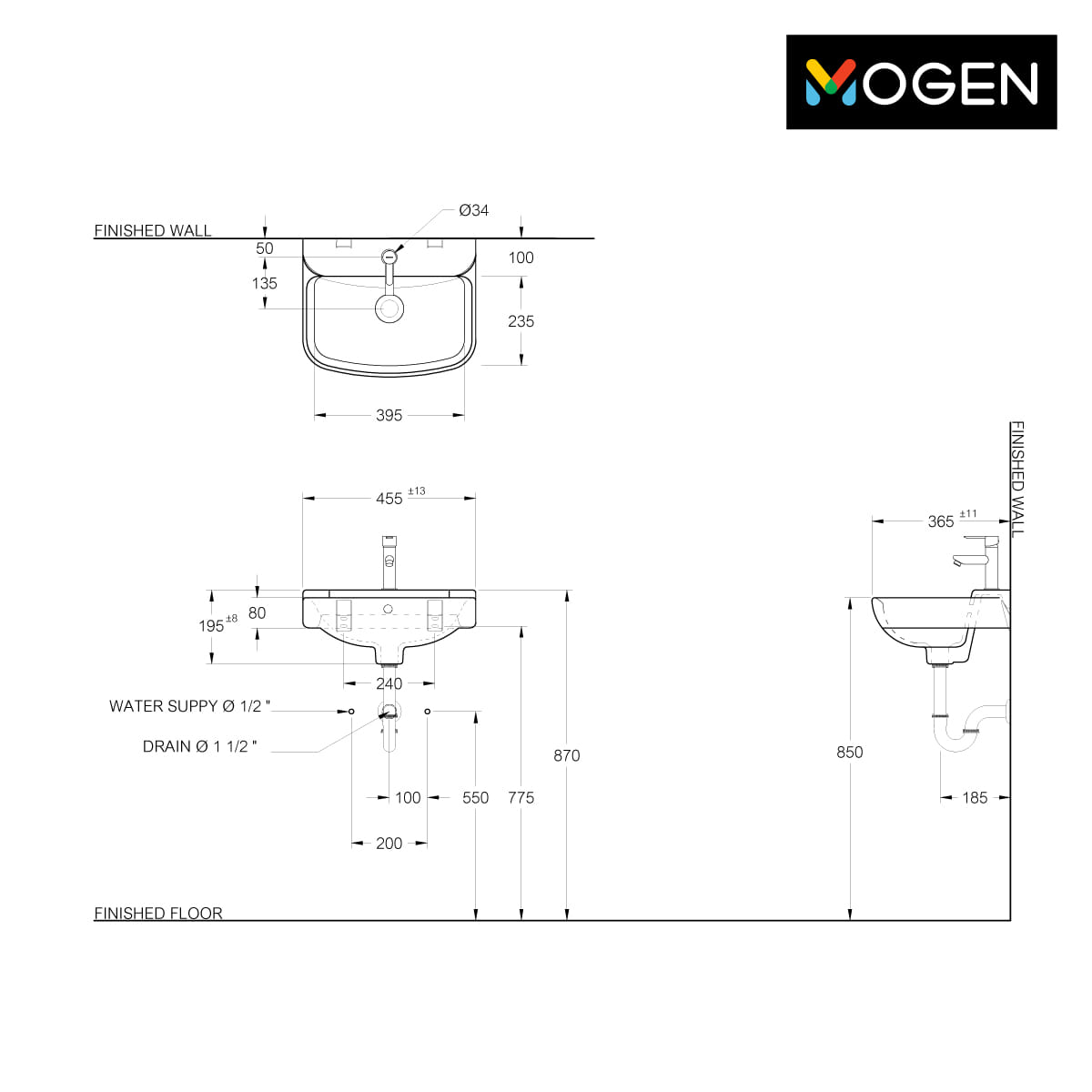 อ่างล้างหน้าแขวนผนัง MOGEN รุ่น MA174 สีขาว_5