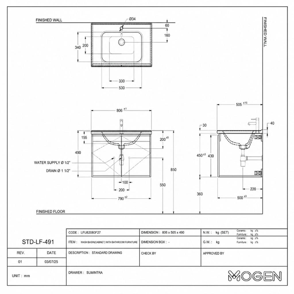อ่างล้างหน้าพร้อมตู้กันน้ำ 100% MOGEN รุ่น LFU82080F27  80 ซม._7