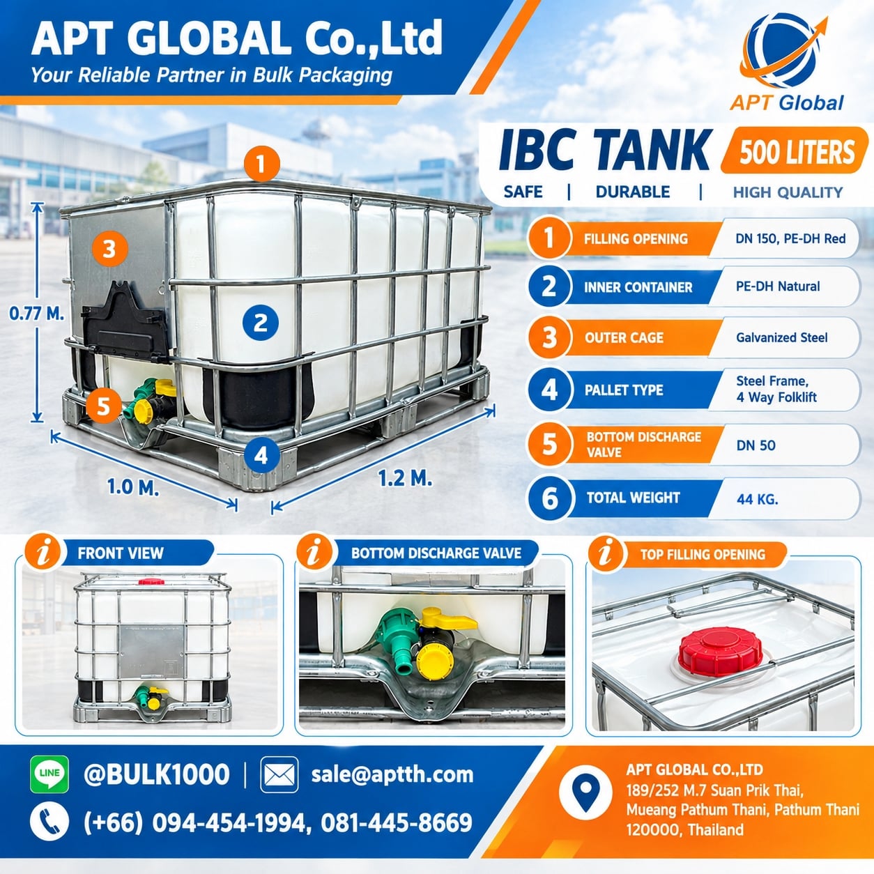 ​ถัง IBC APT A00002 500 ลิตร สีขาว (ผลิตใหม่ทั้งชุดจากโรงงาน)_6