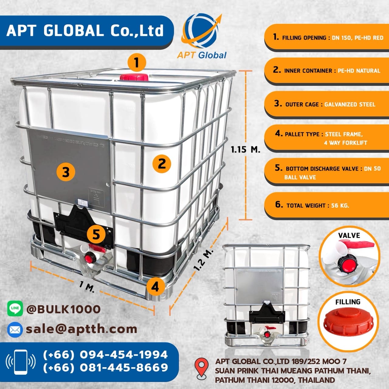 ถัง IBC APT ขนาด 1,000 ลิตร ใหม่ (ผลิตใหม่ทั้งชุด) FOOD GRADE_7