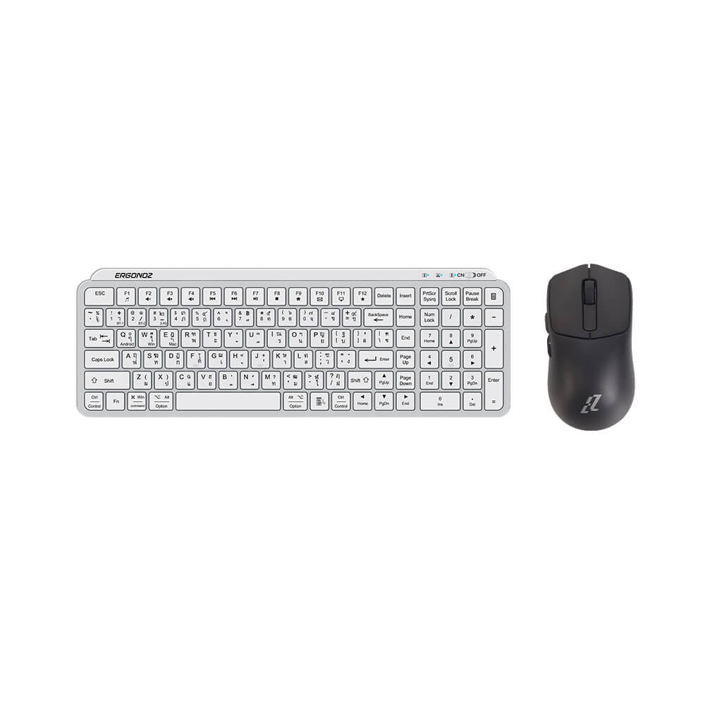 ชุดคีย์บอร์ดไร้สายและเมาส์เกมมิ่งไร้สาย, ERGONOZ EGN-MKB-SET04-BW KEYBOARD 01 AND EZZENTIAL GAMING MOUSE VELOZ ONE SET, สีขาว/ดำ