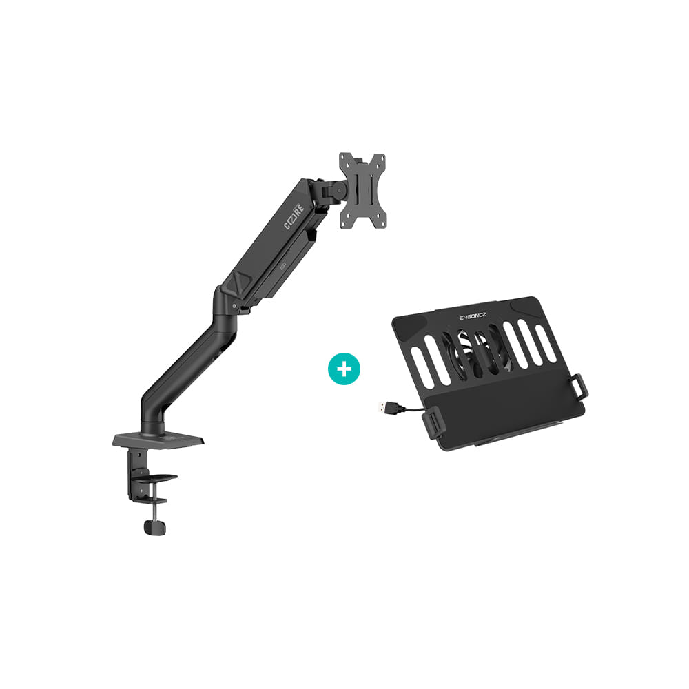 แขนจับจอ ERGONOZ รุ่น CORE แขนเดี่ยว สำหรับหน้าจอ 17 - 32 นิ้ว สีดำ พร้อมที่วางแล็ปท็อป V.4 และพัดลมติดตัว สีดำ (EGN-C-S-B-ACC01V4-BF)_0