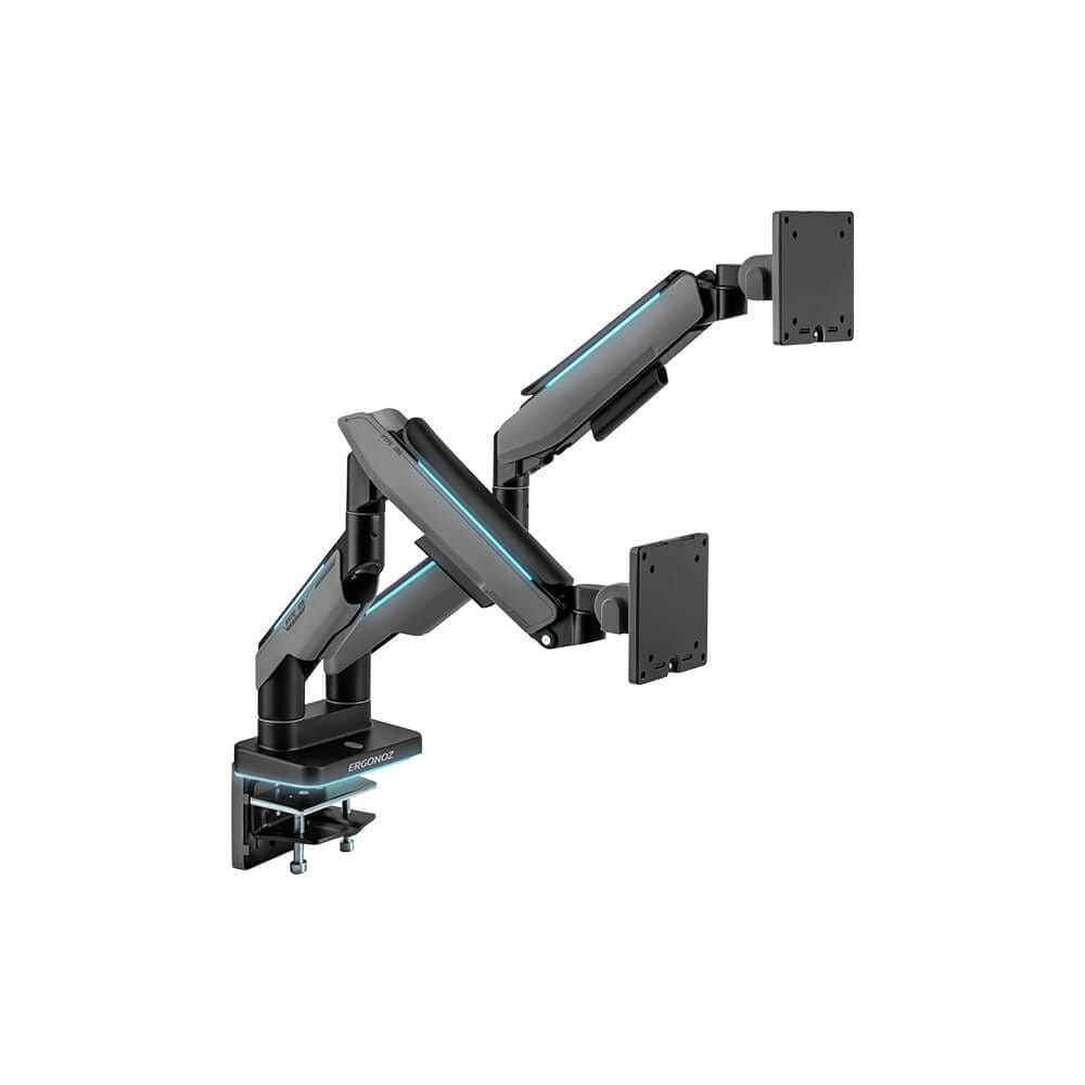 แขนจับจอ ERGONOZ รุ่น HYPERION HEAVY DUTY RGB แขนคู่ สำหรับหน้าจอ 17-49 นิ้ว สีดำด้านและเทาเข้ม (EGN-HPR-D-DG-RGB)_1