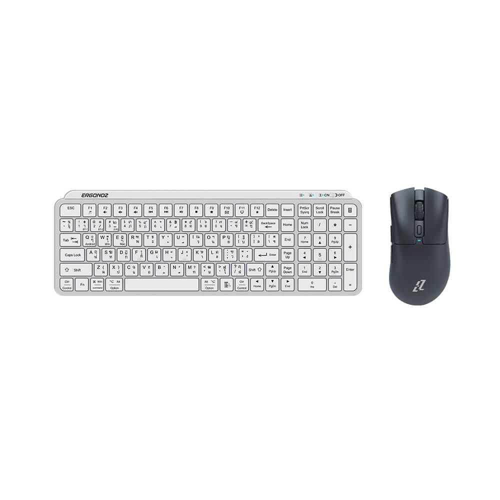 ชุดคีย์บอร์ดไร้สายและเมาส์เกมมิ่งไร้สาย, ERGONOZ EGN-MKB-SET05-BW KEYBOARD 01 AND EZZENTIAL GAMING MOUSE VELOZ X SET, สีขาว/ดำ
