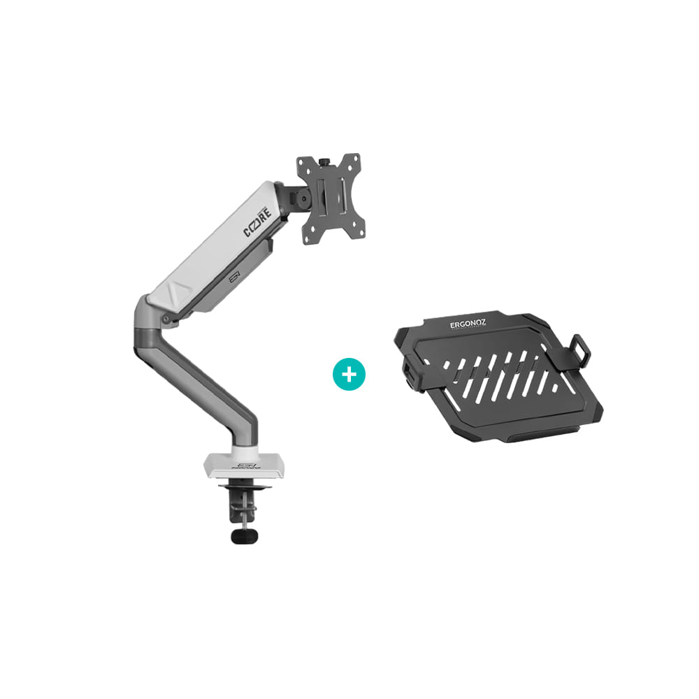แขนจับจอ ERGONOZ รุ่น CORE แขนเดี่ยว สำหรับหน้าจอ 17 - 32 นิ้ว สีเทาเข้มและขาว พร้อมที่วางแล็ปท็อป V.3 สีดำ (EGN-C-S-G-ACC01V3-B)_1