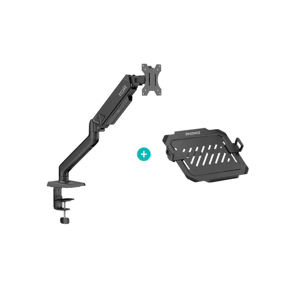 แขนจับจอ ERGONOZ รุ่น CORE แขนคู่ สำหรับหน้าจอ 17 - 32 นิ้ว สีดำ พร้อมที่วางแล็ปท็อป V.3 สีดำ (EGN-C-D-B-ACC01V3-B)_1