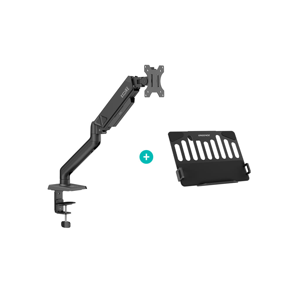 แขนจับจอ ERGONOZ รุ่น CORE แขนเดี่ยว สำหรับหน้าจอ 17 - 32 นิ้ว สีดำ พร้อมที่วางแล็ปท็อป V.4 สีดำ (EGN-C-S-B-ACC01V4-B)_1