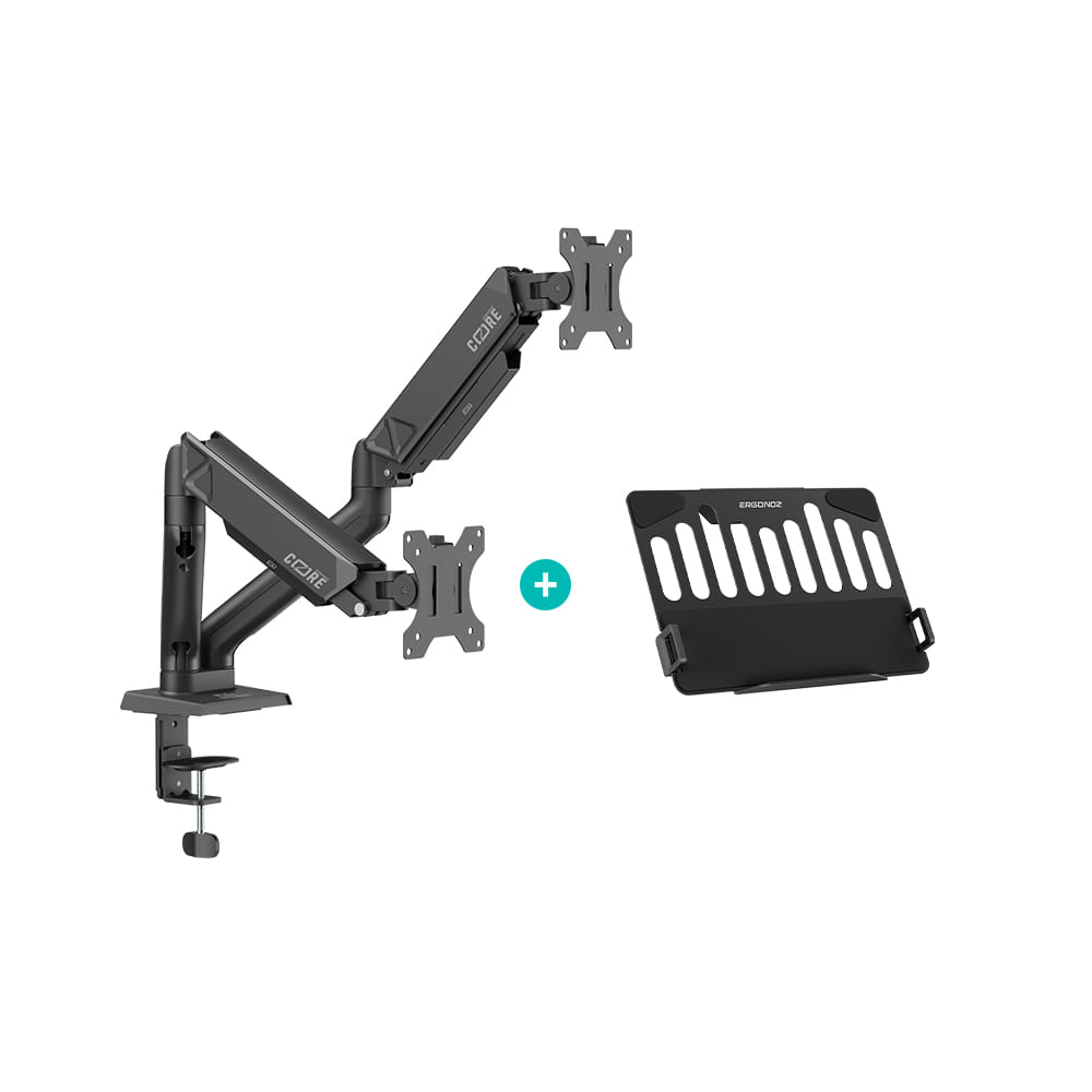 แขนจับจอ ERGONOZ รุ่น CORE แขนคู่ สำหรับหน้าจอ 17 - 32 นิ้ว สีดำ พร้อมที่วางแล็ปท็อป V.4 สีดำ (EGN-C-D-B-ACC01V4-B)