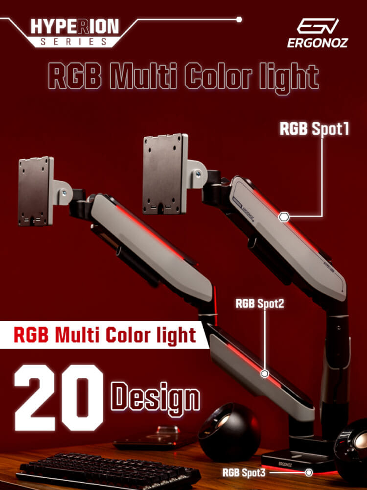 แขนจับจอ ERGONOZ รุ่น HYPERION HEAVY DUTY RGB แขนเดี่ยว สำหรับหน้าจอ 17-49 นิ้ว สีดำด้านและเทาเข้ม (EGN-HPR-S-DG-RGB)_10