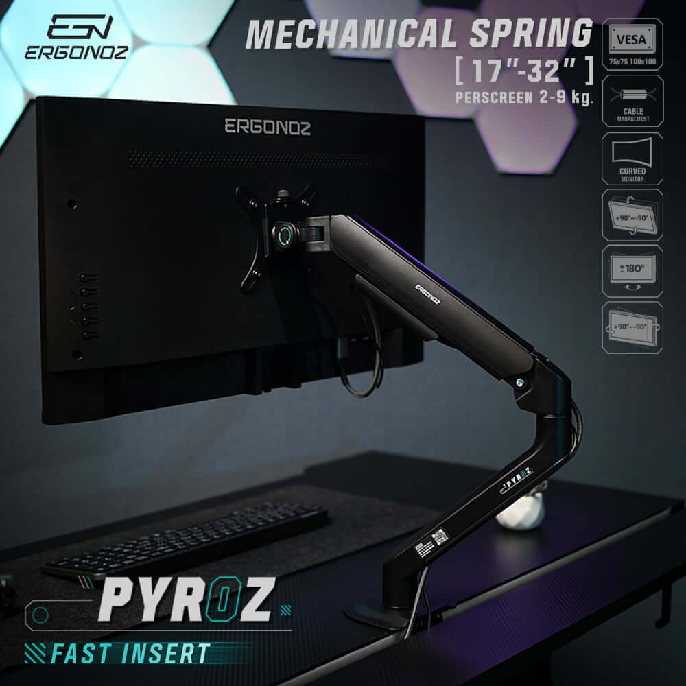แขนจับจอ ERGONOZ EZZENTIAL รุ่น PYROZ แขนเดี่ยว สำหรับหน้าจอ 17 - 32 นิ้ว สีดำด้าน (EEZ-PYROZ-S-B)_2
