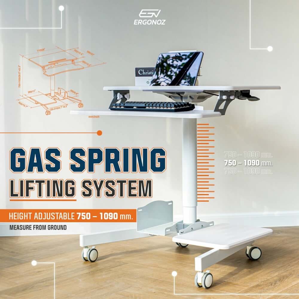 โต๊ะคอมพิวเตอร์ปรับระดับ มีล้อเลื่อน ERGONOZ EGN-STA02B, สีดำ (COMPUTER CART STANDING DESK)