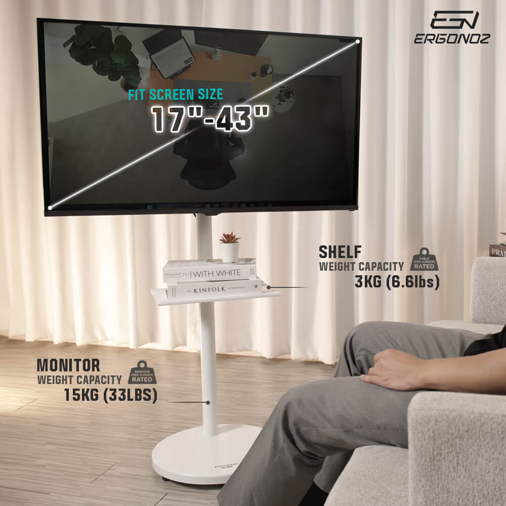 ขาตั้งจอทีวีปรับระดับ มีล้อเลื่อน ERGONOZ EGN-MOBIL01-W, สีขาว_2