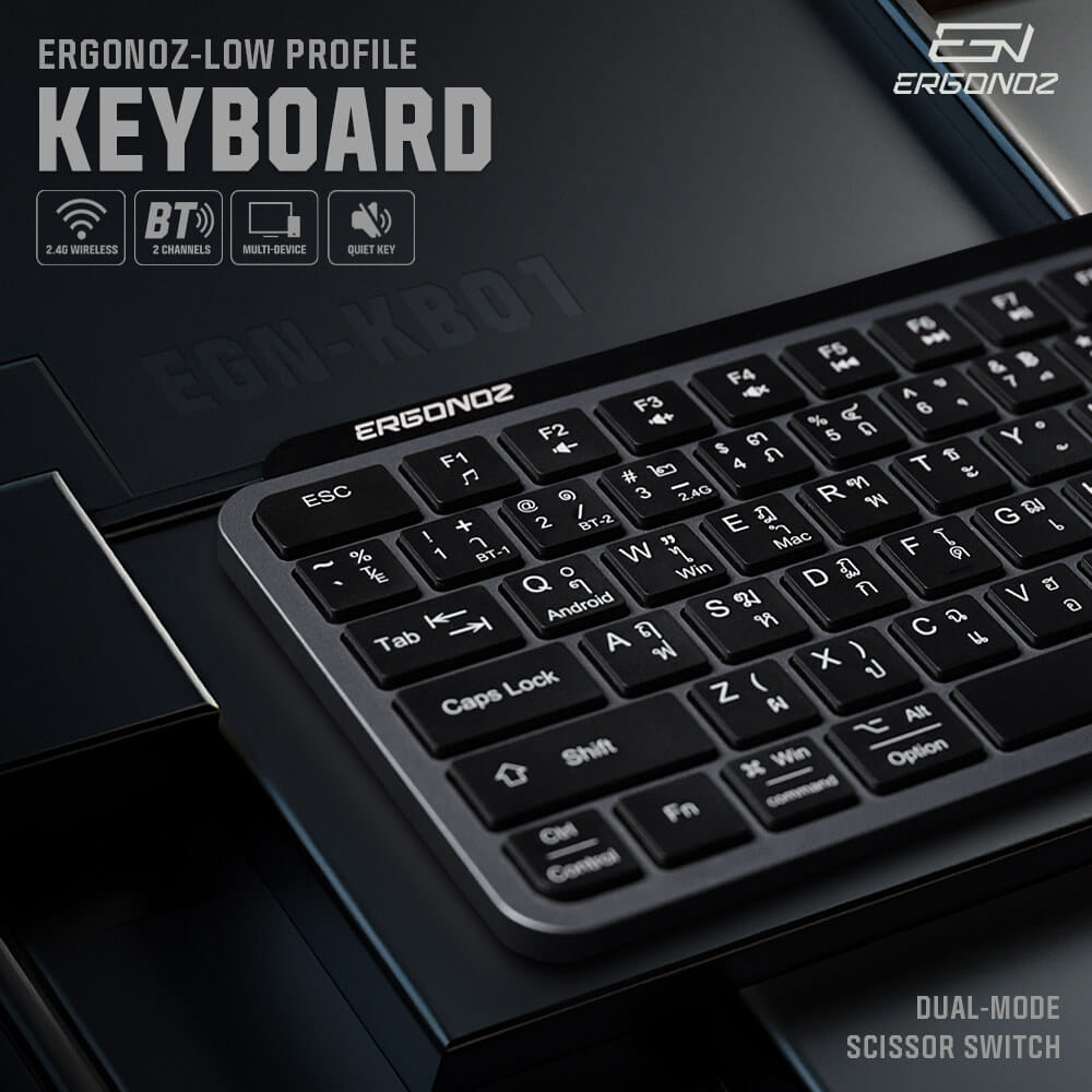 คีย์บอร์ดไร้สาย, ERGONOZ EGN-KB01, สีดำ (KEYBOARD 01 2 ระบบ รองรับทั้ง 2.4GHZ และ BLUETOOTH)_2