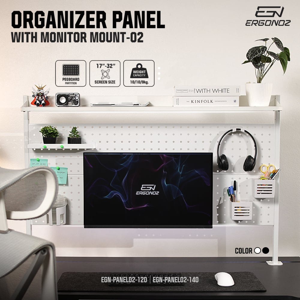แผงบอร์ดสำหรับแขวนอุปกรณ์  ERGONOZ EGN-PANEL02-140-B, สีดำ (แผงจัดระเบียบพร้อมแขนจับจอมอนิเตอร์ 02)_2