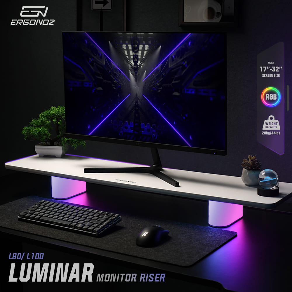 แท่นวางจอ ERGONOZ EGN-LUMINAR-100-B กว้าง 100 ซม., สีดำ (LEVATOR LUMINAR MONITOR RISER มีไฟ RGB)_2