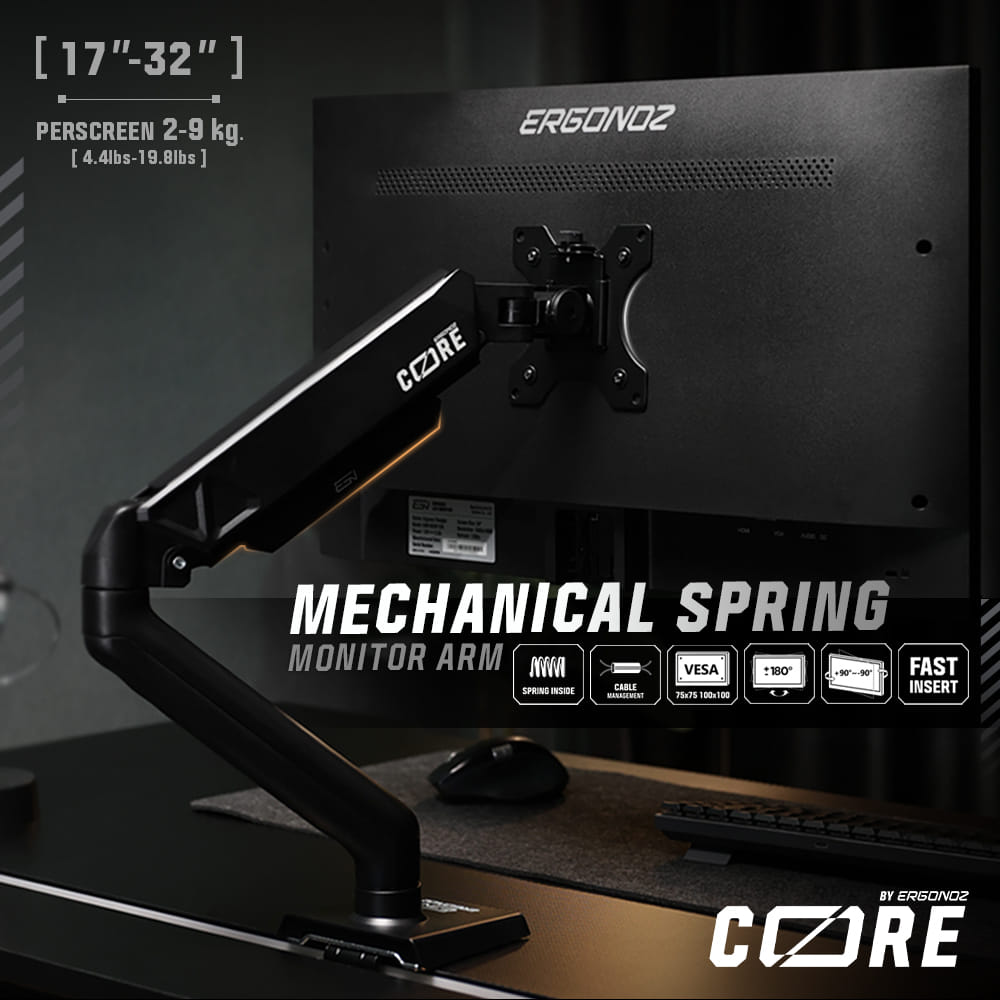 แขนจับจอ ERGONOZ รุ่น CORE แขนคู่ สำหรับหน้าจอ 17 - 32 นิ้ว สีดำ พร้อมที่วางแล็ปท็อป V.3 สีดำ (EGN-C-D-B-ACC01V3-B)_2