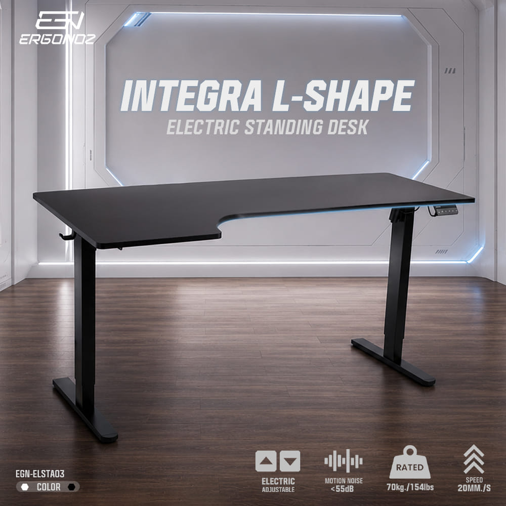 โต๊ะปรับระดับไฟฟ้า ERGONOZ EGN-ELSTA03-B, สีดำ (INTEGRA L-SHAPE ELECTRIC STANDING DESK)