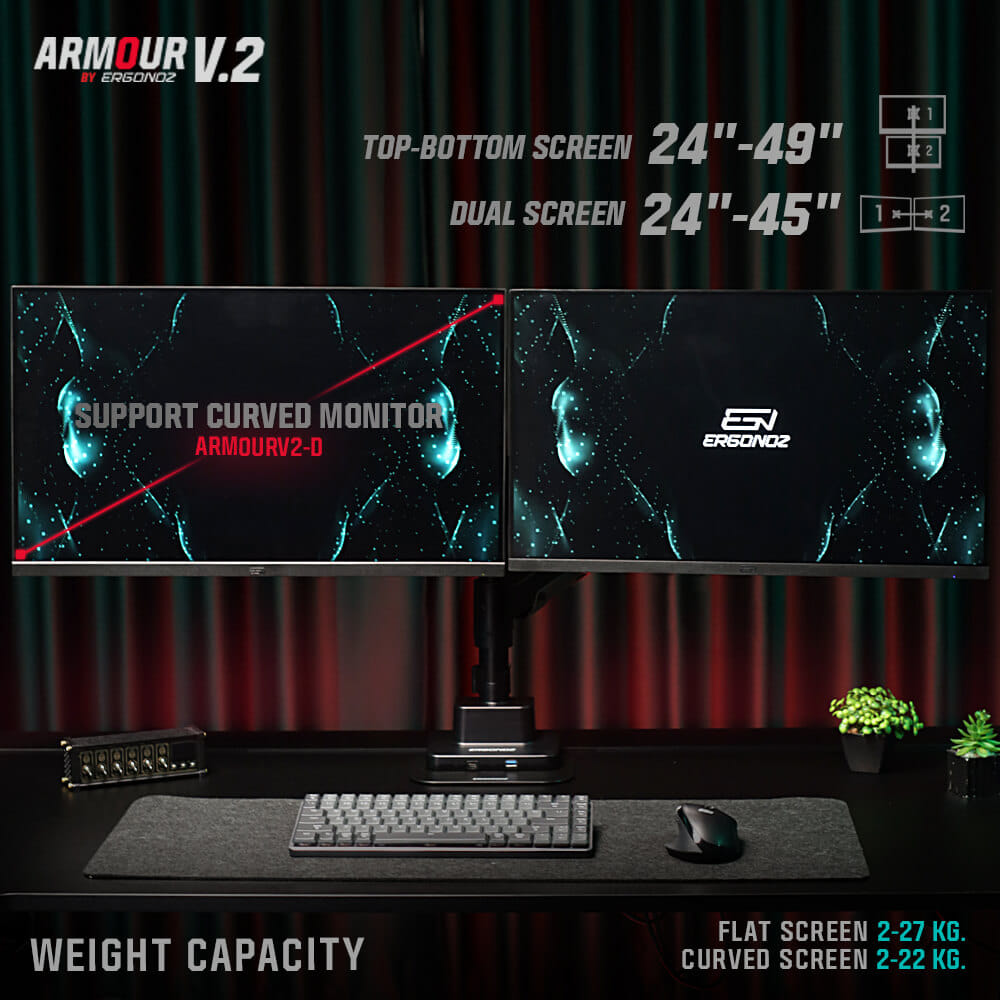 แขนจับจอ ERGONOZ รุ่น ARMOUR V.2 แขนคู่ สำหรับหน้าจอ 24 - 57 นิ้ว สีเทาเข้มและดำด้าน (EGN-ARMOURV2-D)_3
