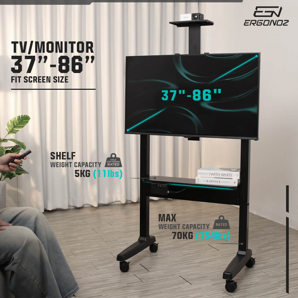 ขาตั้งจอทีวีปรับระดับ มีล้อเลื่อน ERGONOZ EGN-MOBIL02-EL-B, สีดำ_3
