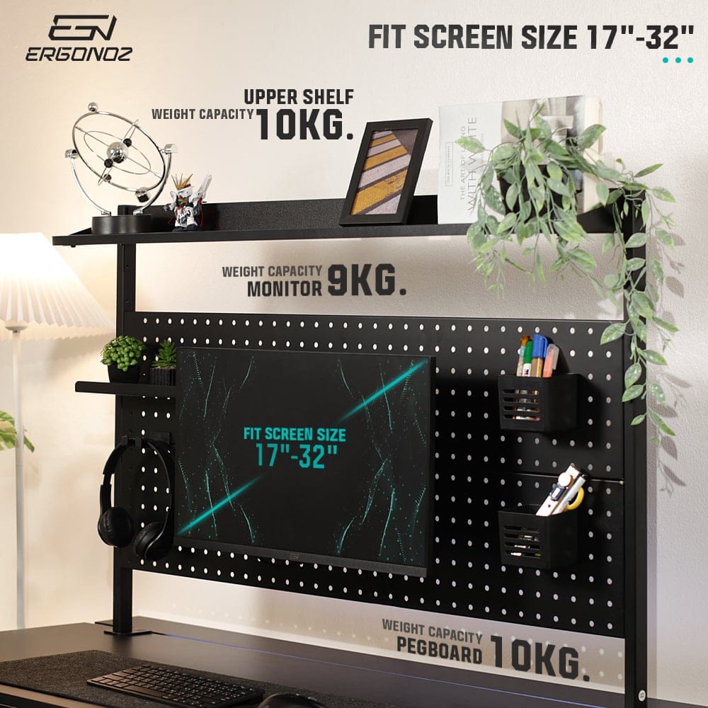 แผงบอร์ดสำหรับแขวนอุปกรณ์  ERGONOZ EGN-PANEL02-140-B, สีดำ (แผงจัดระเบียบพร้อมแขนจับจอมอนิเตอร์ 02)_3