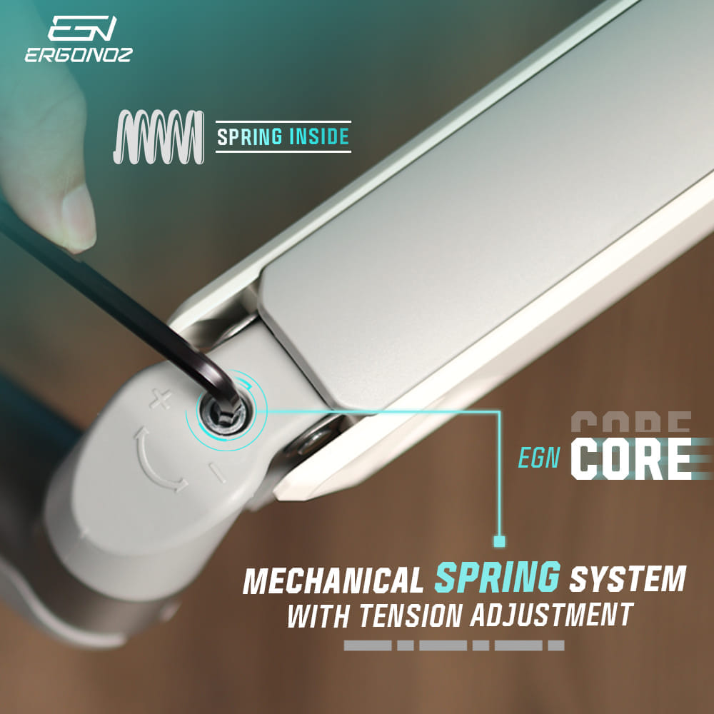 แขนจับจอ ERGONOZ รุ่น CORE แขนคู่ สำหรับหน้าจอ 17 - 32 นิ้ว สีเทาเข้มและขาว พร้อมที่วางแล็ปท็อป V.4 สีดำ (EGN-C-D-G-ACC01V4-B)