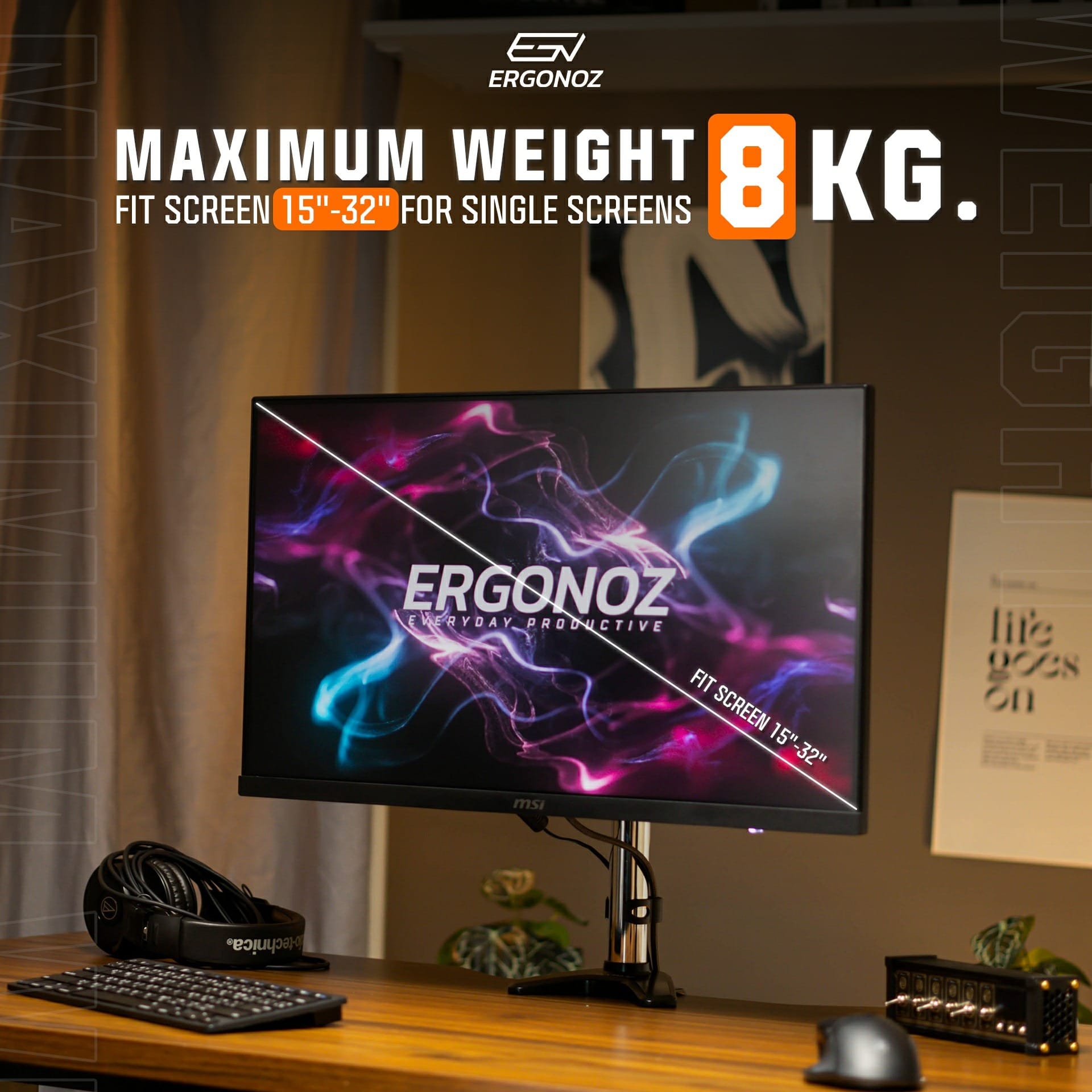 แขนจับจอ ERGONOZ รุ่น METALIC 02 DIY SET07 แขนเดี่ยว สำหรับหน้าจอ 15 - 32 นิ้ว สีดำ (EGN-02-SET07-B)