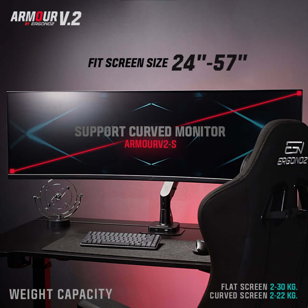 แขนจับจอ ERGONOZ รุ่น ARMOUR V.2 แขนเดี่ยว สำหรับหน้าจอ 24 - 57 นิ้ว สีเทาและแดงทับทิม (EGN-ARMOURV2-S)_3
