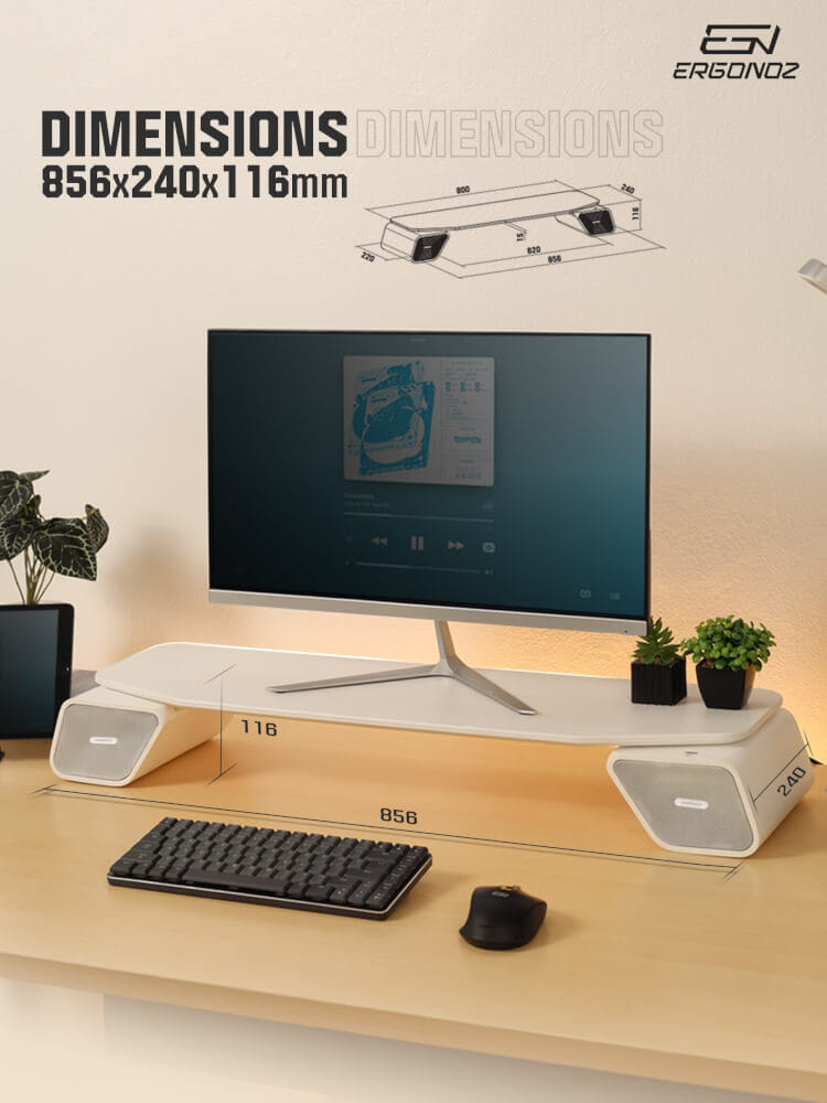 แท่นวางจอ ERGONOZ EGN-LEVATOR-LIFT-85-W, สีขาว (LEVATOR-LIFT มีลำโพงในตัวและไฟ RGB)_4