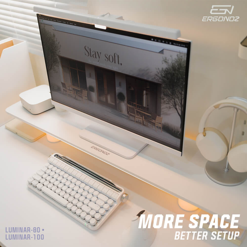 แท่นวางจอ ERGONOZ EGN-LUMINAR-80-W กว้าง 80 ซม., สีขาว (LEVATOR LUMINAR MONITOR RISER มีไฟ RGB)_4