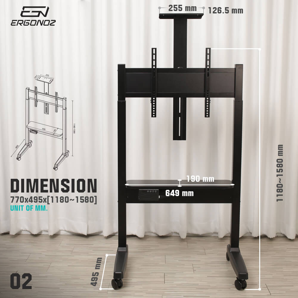 ขาตั้งจอทีวีปรับระดับ มีล้อเลื่อน ERGONOZ EGN-MOBIL02-EL-B, สีดำ_4