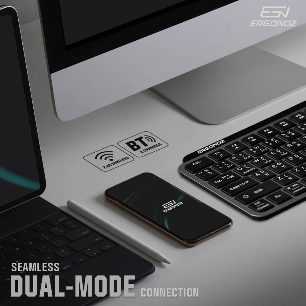 คีย์บอร์ดไร้สาย, ERGONOZ EGN-KB01, สีดำ (KEYBOARD 01 2 ระบบ รองรับทั้ง 2.4GHZ และ BLUETOOTH)_4