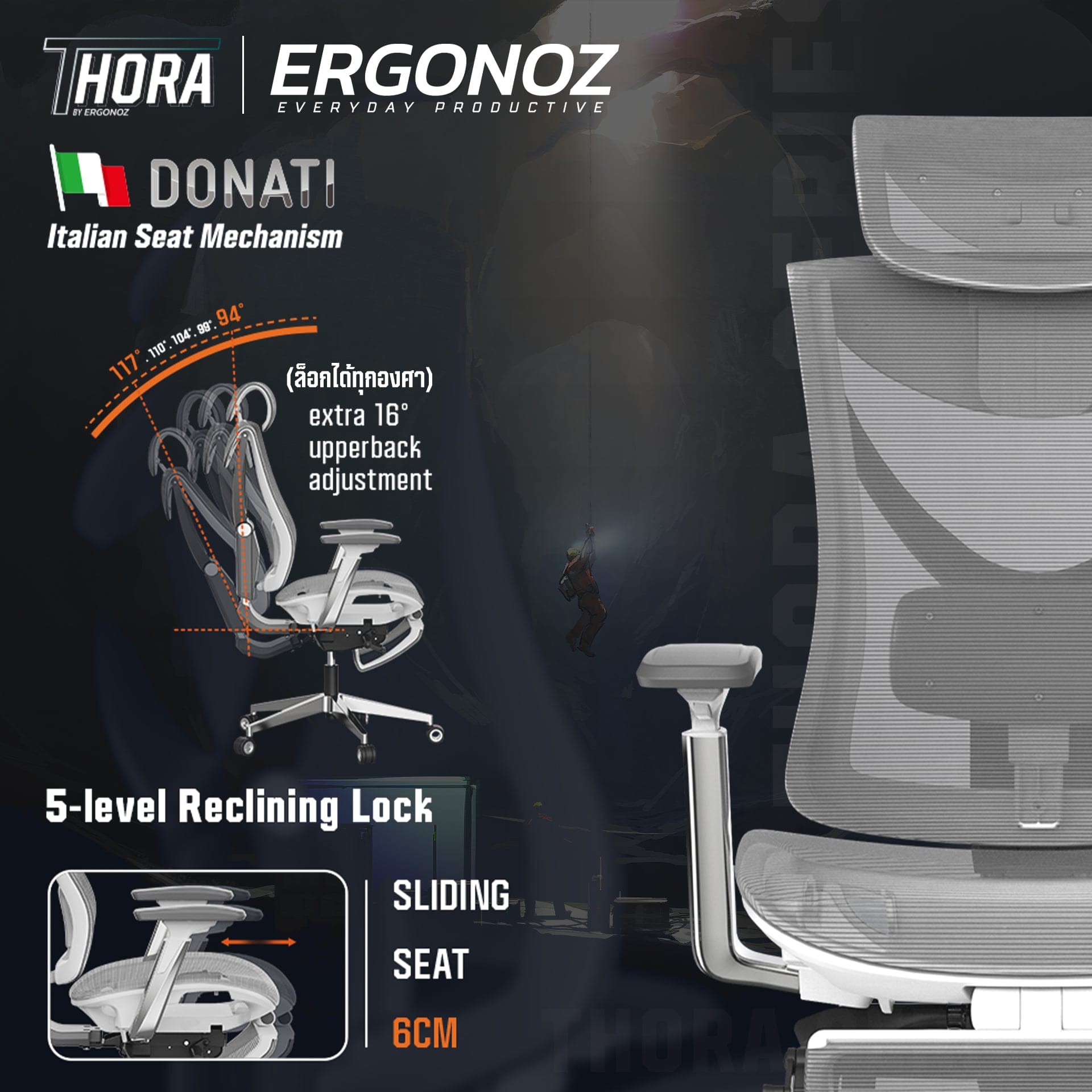 เก้าอี้ทำงาน เก้าอี้สุขภาพ ERGONOZ EGN-THORA-G สีเทา (THORA PROFESSIONAL ERGONOMIC CHAIR)_4