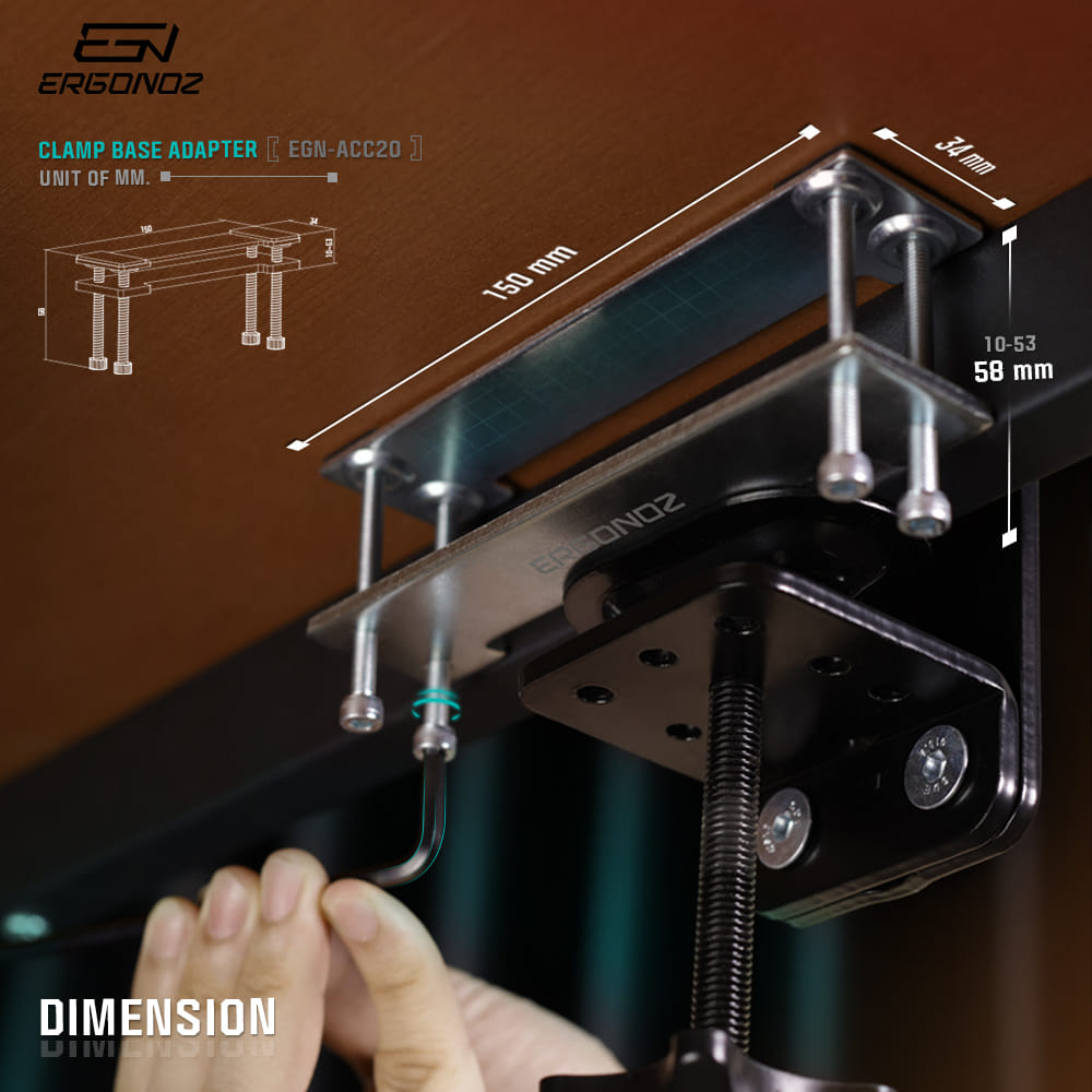 อุปกรณ์เสริมขาจับจอคอมแบบหนีบ ERGONOZ EGN-ACC20, สีเงิน (CLAMP BASE ADAPTER)_4
