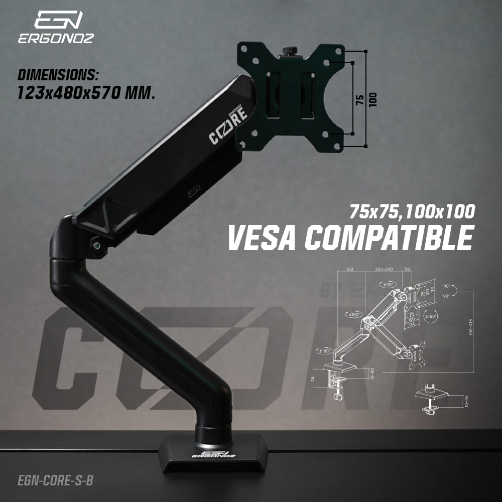 แขนจับจอ ERGONOZ รุ่น CORE แขนเดี่ยว สำหรับหน้าจอ 17 - 32 นิ้ว สีดำ พร้อมที่วางแล็ปท็อป V.3 สีขาว (EGN-C-S-B-ACC01V3-W)_4
