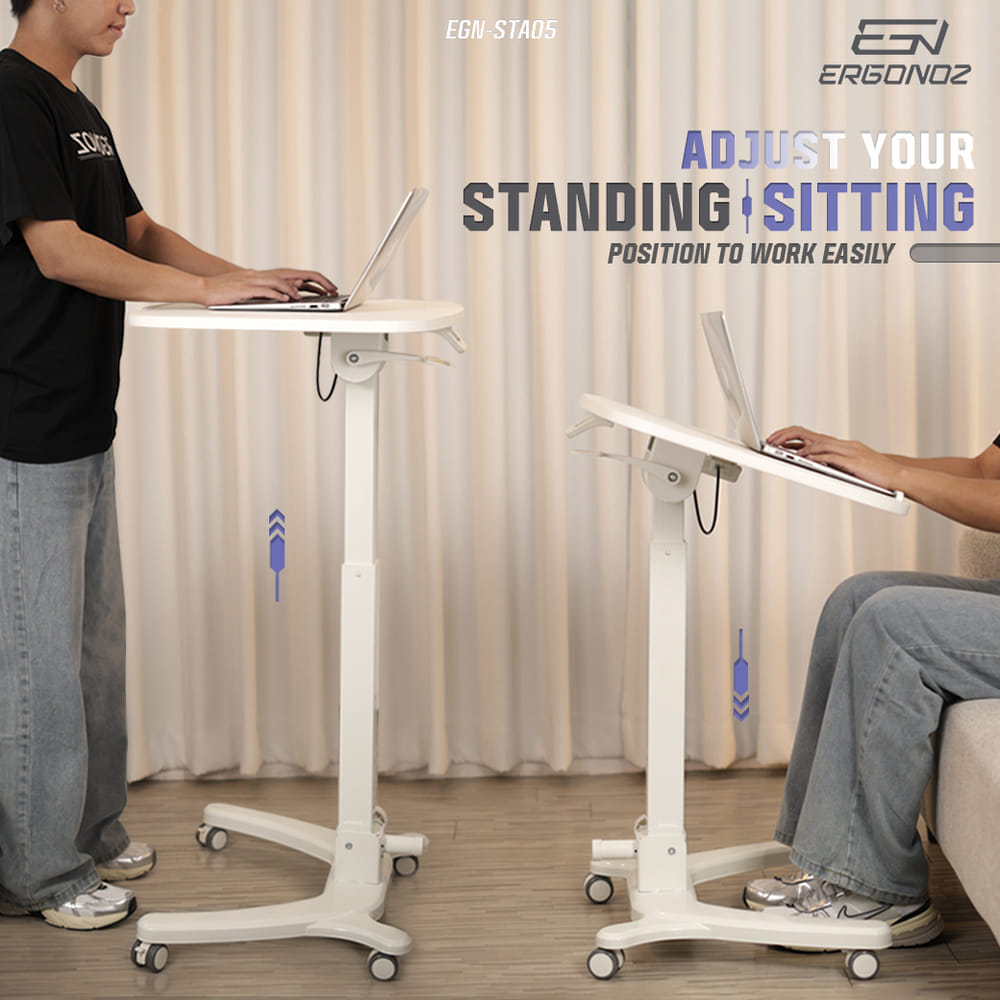 โต๊ะอเนกประสงค์แบบพับได้ มีล้อเลื่อน ERGONOZ EGN-STA05-W, สีขาว (MULTI-PURPOSE FOLDABLE DESK)
