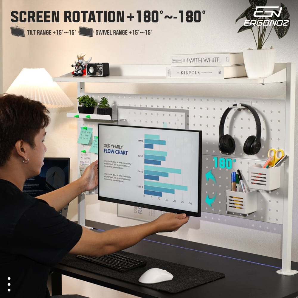 แผงบอร์ดสำหรับแขวนอุปกรณ์  ERGONOZ EGN-PANEL02-140-B, สีดำ (แผงจัดระเบียบพร้อมแขนจับจอมอนิเตอร์ 02)_6