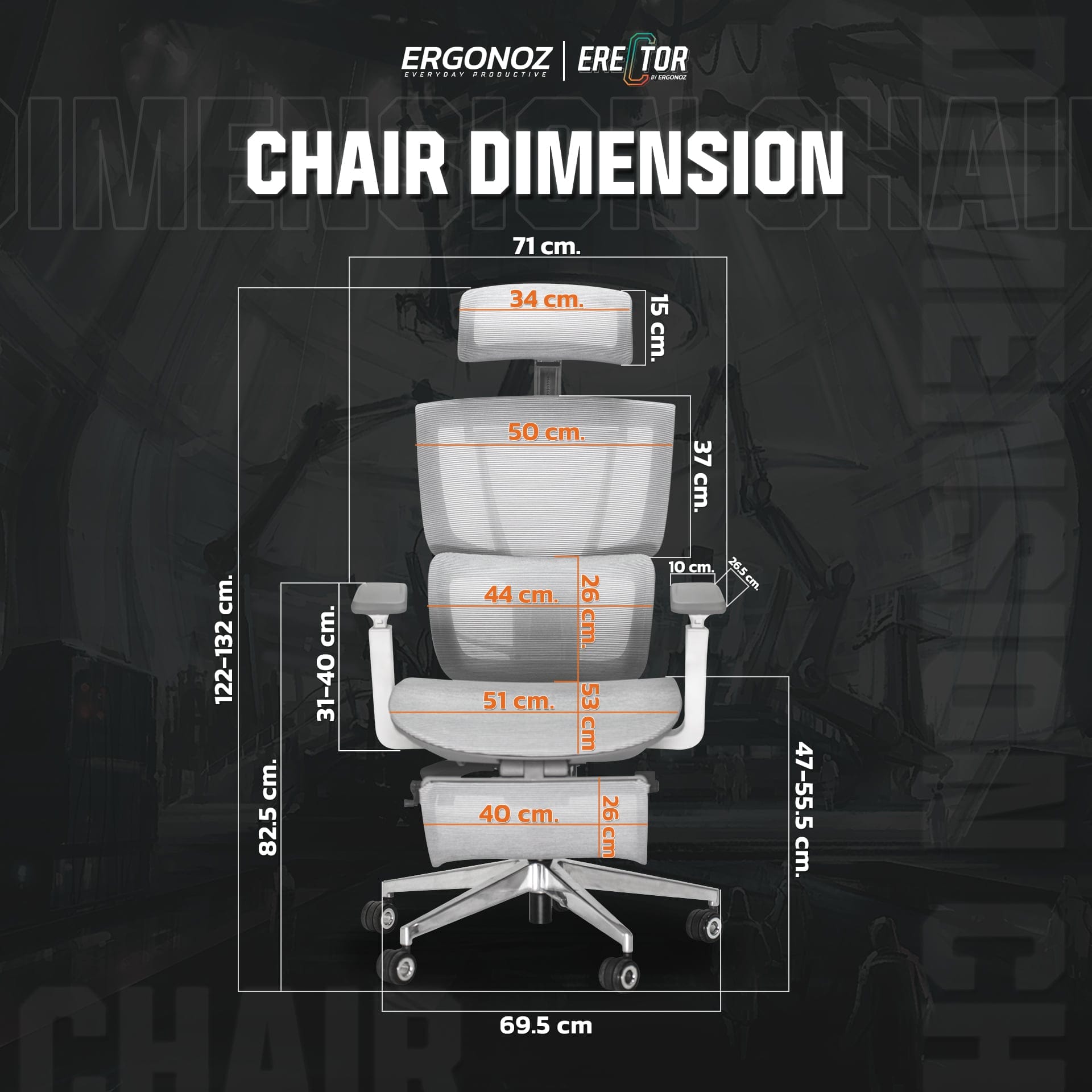 เก้าอี้ทำงาน เก้าอี้สุขภาพ ERGONOZ EGN-ERECTOR-B-1 สีดำ มีที่พักเท้า (ERECTOR ACTIVE LUMBAR ERGONOMIC CHAIR)_6