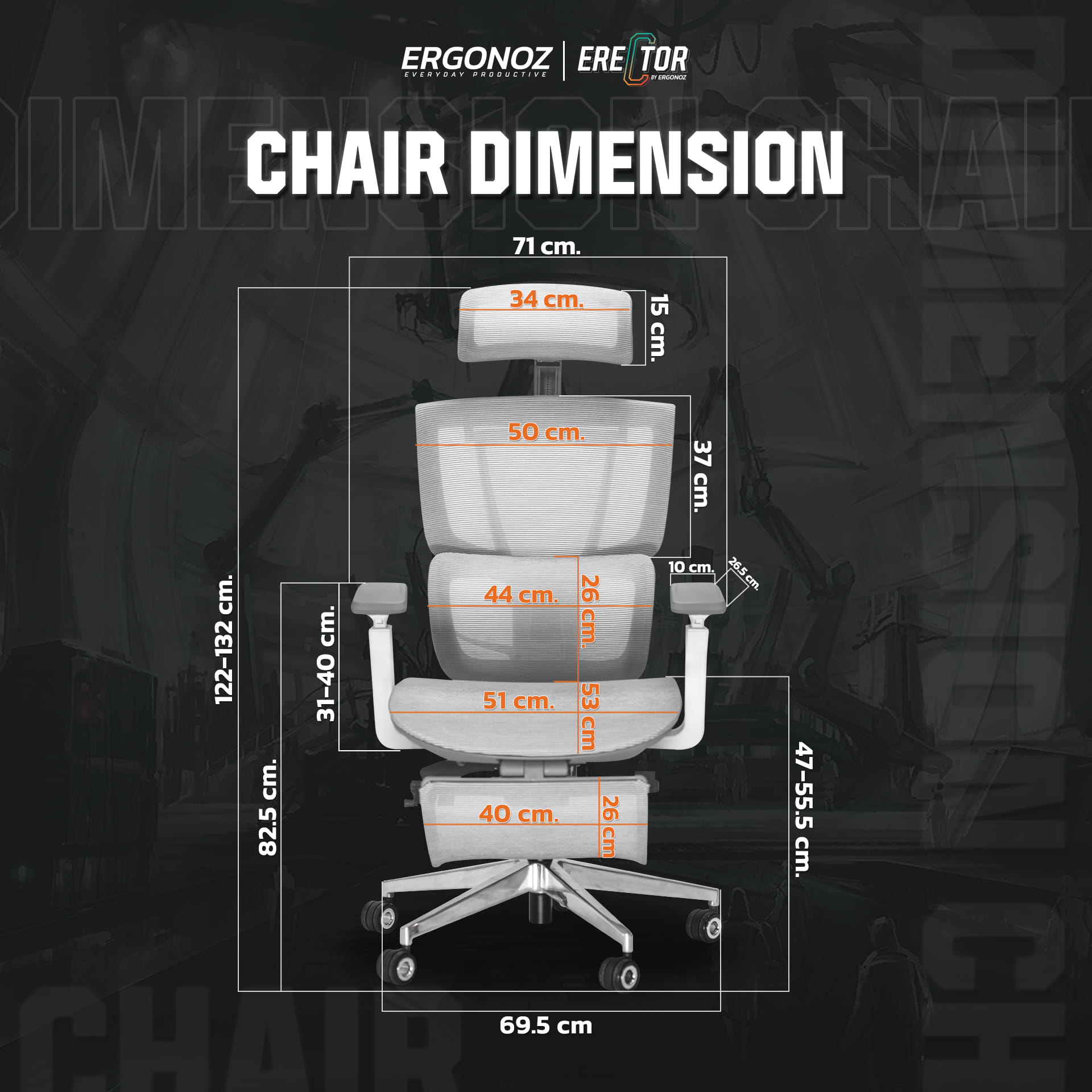 เก้าอี้ทำงาน เก้าอี้สุขภาพ ERGONOZ EGN-ERECTOR-G สีเทา ไม่มีที่พักเท้า (ERECTOR ACTIVE LUMBAR ERGONOMIC CHAIR)_6