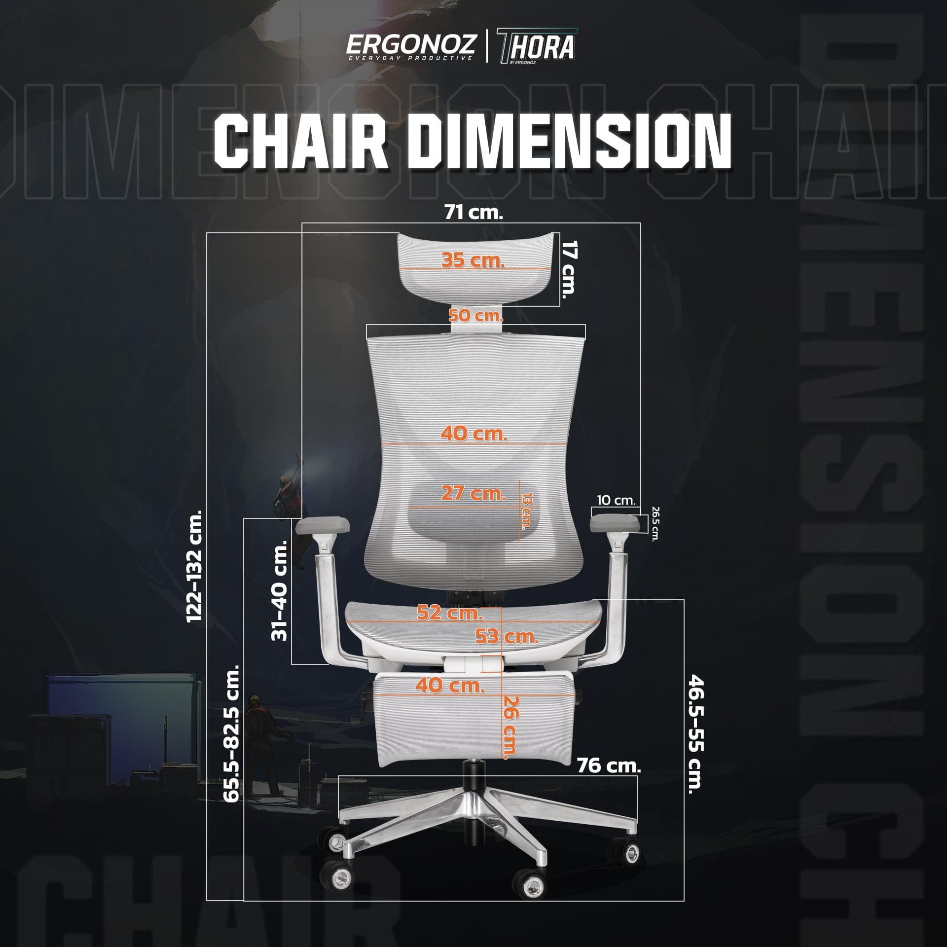 เก้าอี้ทำงาน เก้าอี้สุขภาพ ERGONOZ EGN-THORA-G สีเทา (THORA PROFESSIONAL ERGONOMIC CHAIR)_6