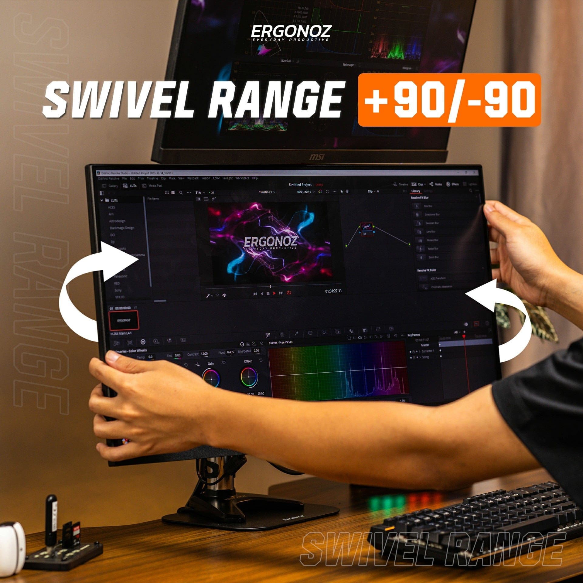 แขนจับจอ ERGONOZ รุ่น METALIC 02 DIY SET03 แขนเดี่ยว สำหรับหน้าจอ 15 - 32 นิ้ว จำนวน 2 จอ สีดำ (EGN-02-SET03-B)