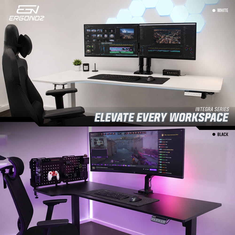 โต๊ะปรับระดับไฟฟ้า ERGONOZ EGN-ELSTA03-B, สีดำ (INTEGRA L-SHAPE ELECTRIC STANDING DESK)